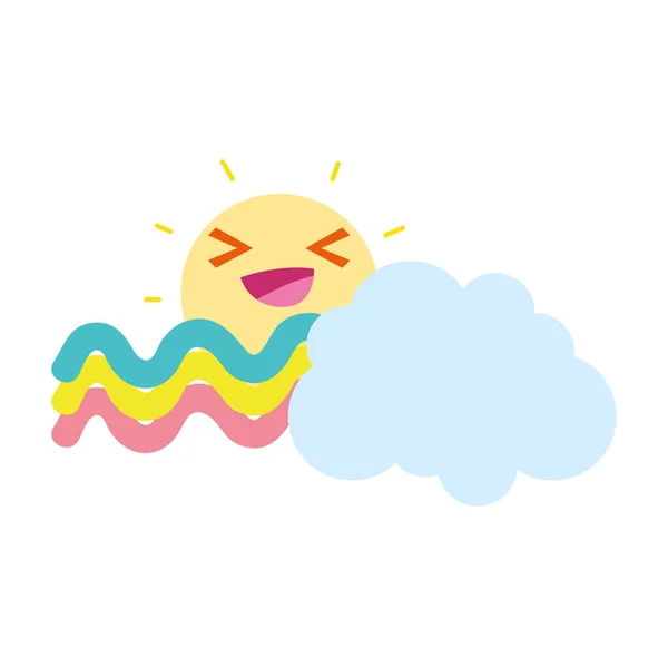 Bulut Gökkuşağı Hava Vektör Çizim Ile Renkli Mutlu Güneş — Stok Vektör