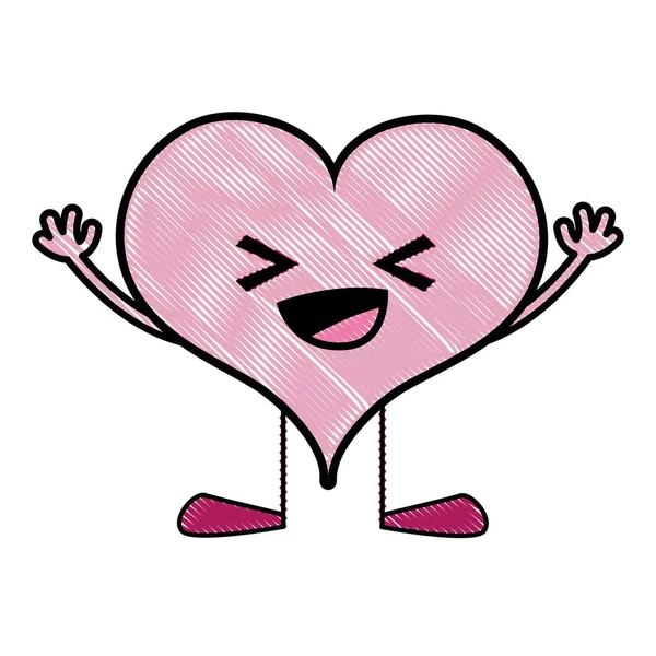 Corazón Feliz Rallado Pasión Kawaii Con Brazos Piernas Vector Ilustración — Vector de stock