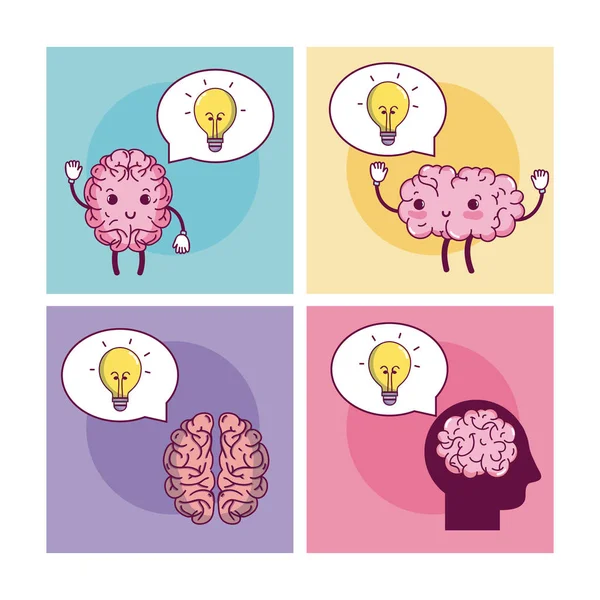 Brains Cartoons Colorful Square Frames Vector Illustration Graphic Design — Stock Vector