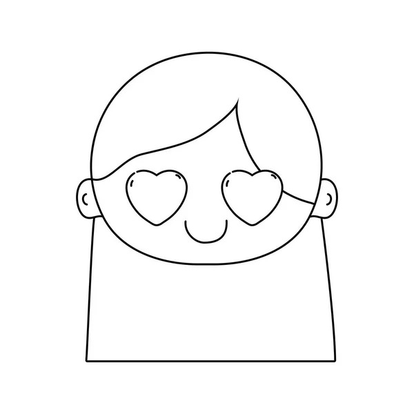 Línea Cabeza Chica Amor Con Pelo Largo Vector Ilustración — Archivo Imágenes Vectoriales