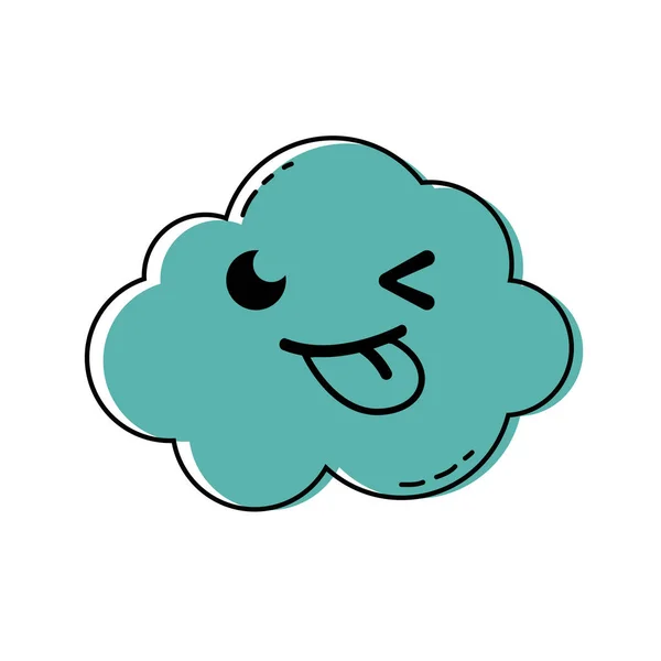 Color Funny Cute Cloud Kawaii Weather Vector Illustration — Stock Vector