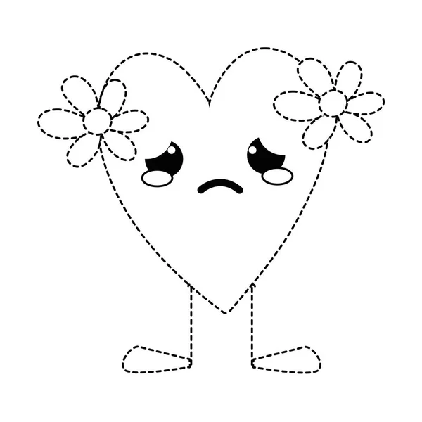 Tečkovaný Tvar Pláč Srdce Květinami Kawaii Nohy Vektorové Ilustrace — Stockový vektor