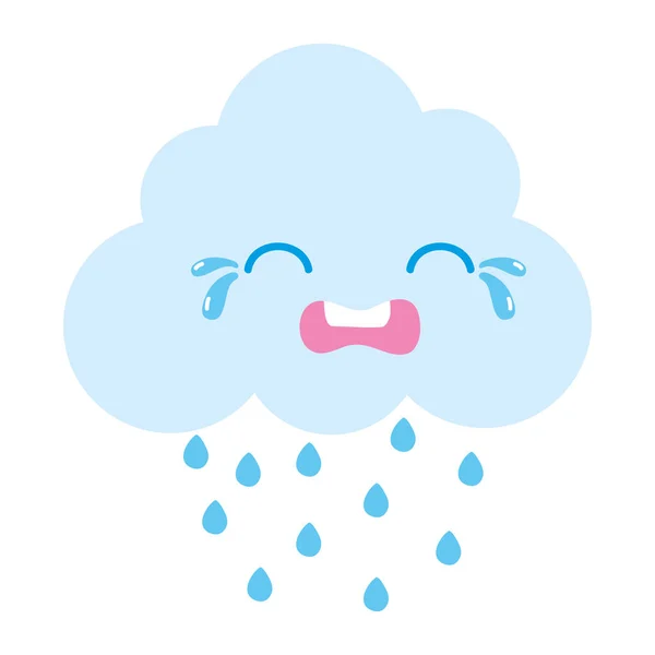 Colorful Crying Natural Cloud Weather Kawaii Vector Illustration — Stock Vector