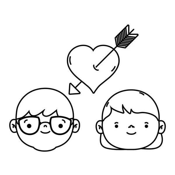 Lijn Paar Hoofd Samen Met Hart Love Symbool Vectorillustratie — Stockvector