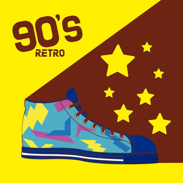 90S Retro Dibujos Animados Con Vintage Zapato Vector Ilustración Diseño — Vector de stock