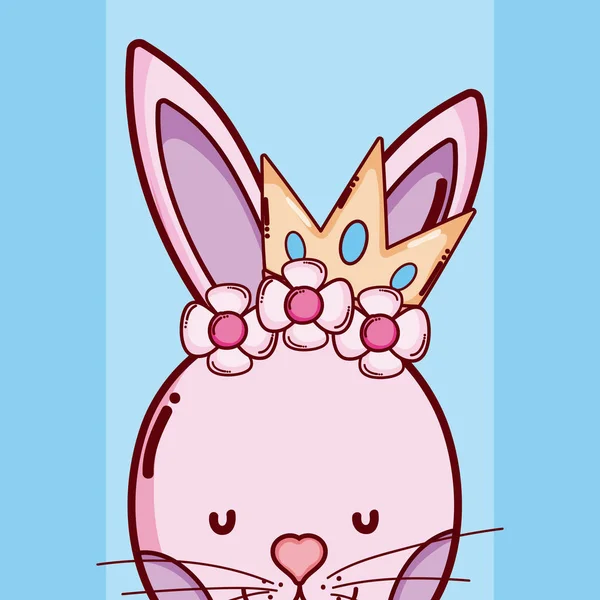 Mignon Rabbot Reine Avec Couronne Fleur Dessins Animés Vectoriel Illustration — Image vectorielle