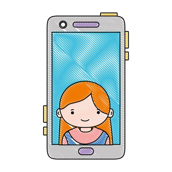 Technologie Smartphone Râpé Avec Illustration Vectorielle Communication Fille Personne — Image vectorielle