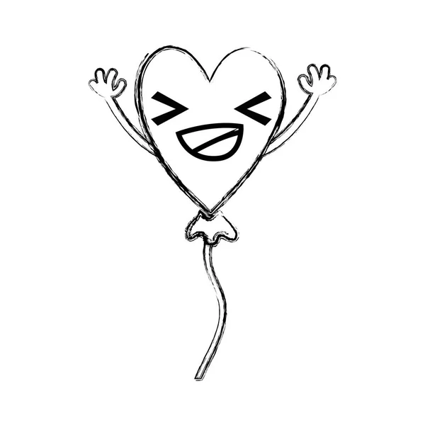 Figure Heureux Coeur Ballon Kawaii Avec Bras Vecteur Illustration — Image vectorielle
