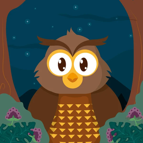 Búho Bosque Lindo Animal Dibujos Animados Vector Ilustración Diseño Gráfico — Vector de stock