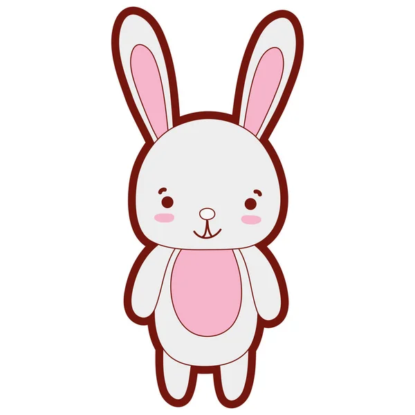 Line Color Cute Happy Rabbit Wild Animal Vector Illustration — Stock Vector