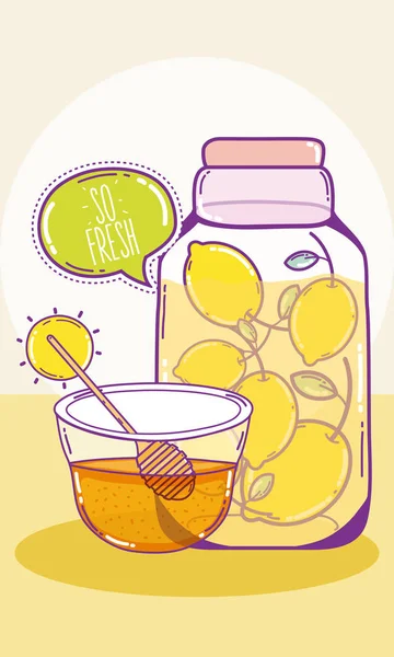 Detox Saft Zitronen Und Honig Einmachgläser Vektor Illustration Grafik Design — Stockvektor