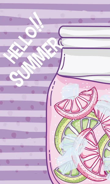 夏季果汁卡与可爱的卡通矢量插图图形设计 — 图库矢量图片