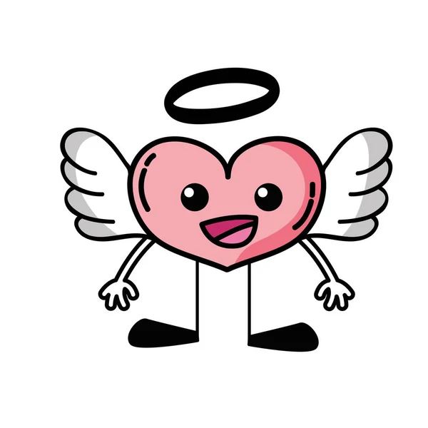 Ángel Del Corazón Feliz Kawaii Con Brazos Piernas Vector Ilustración — Vector de stock