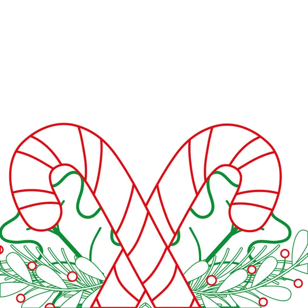 Color Line Věnec Sladké Vycházkové Hole Vánoční Dekorace Vektorové Ilustrace — Stockový vektor