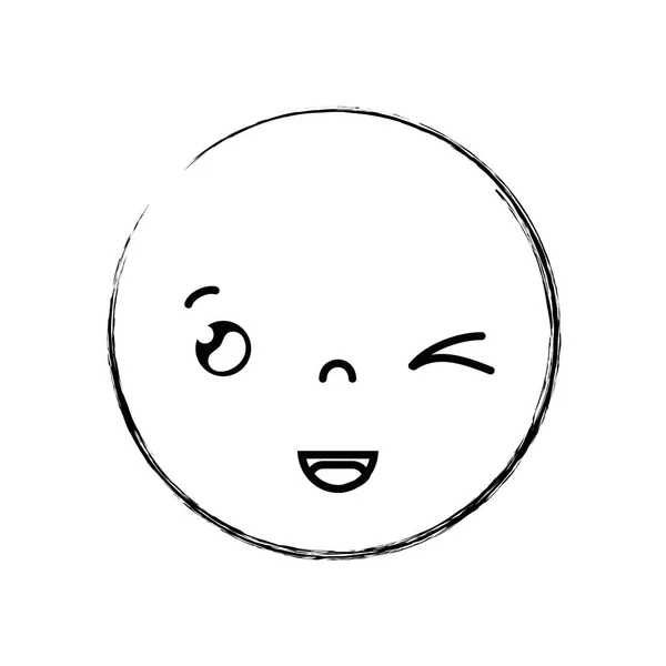 Obrázek Kawaii Hlava Roztomilý Veselý Obličej Vektorové Ilustrace — Stockový vektor