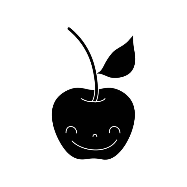 Contorno Lindo Manzana Kawaii Feliz Vector Fruta Ilustración — Vector de stock