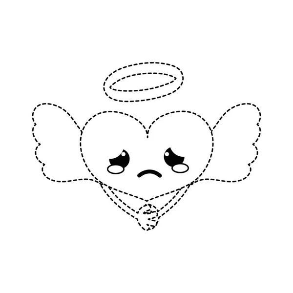 Forme Pointillée Pleurer Coeur Ange Kawaii Avec Bras Vecteur Illustration — Image vectorielle