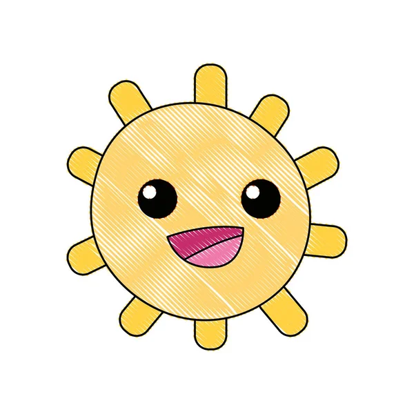 Sol Feliz Ralado Com Luzes Raio Kawaii Vetor Ilustração —  Vetores de Stock
