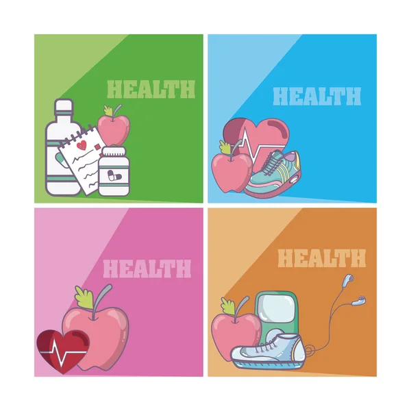 Set Health Medicine Cards Collection Vector Illustration Graphic Design — Stock Vector