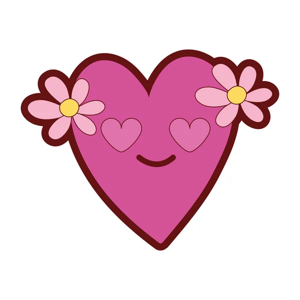 Línea Color Corazón Con Flores Amor Kawaii Ilustración Vector Dibujos — Archivo Imágenes Vectoriales