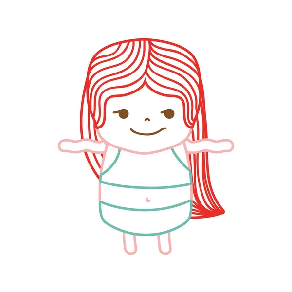 Cor Linha Menina Wth Cabelo Longo Rosto Desonestos Vetor Ilustração —  Vetores de Stock