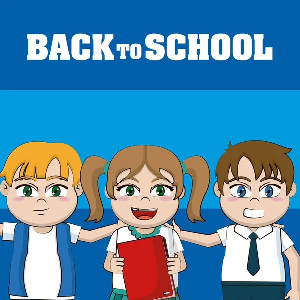 Cute Happy Kids Students Cartoons Back School Vector Illustration Graphic — Stock Vector