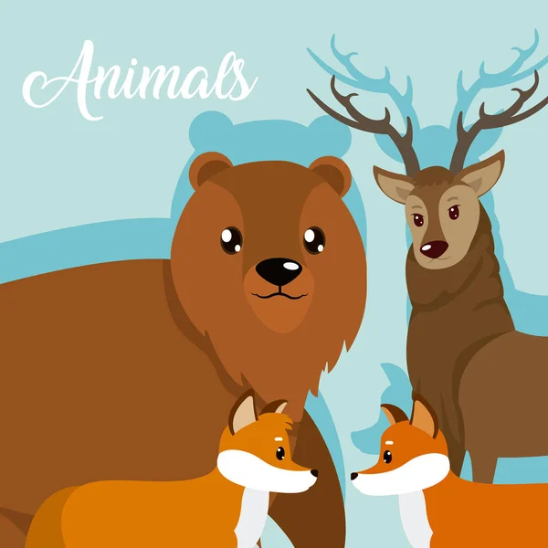 Schattige Dieren Cartoons Kleurrijke Achtergrond Vector Illustratie Grafisch Ontwerp — Stockvector