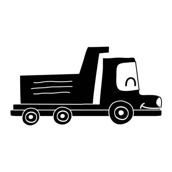 Silhouette Kawaii Sourire Camion Benne Basculante Industrie Illustration Vectorielle — Image vectorielle