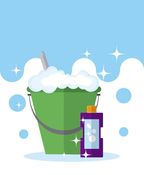 Bucket Soap Bottle Vector Illustration Graphic Design — Stock Vector