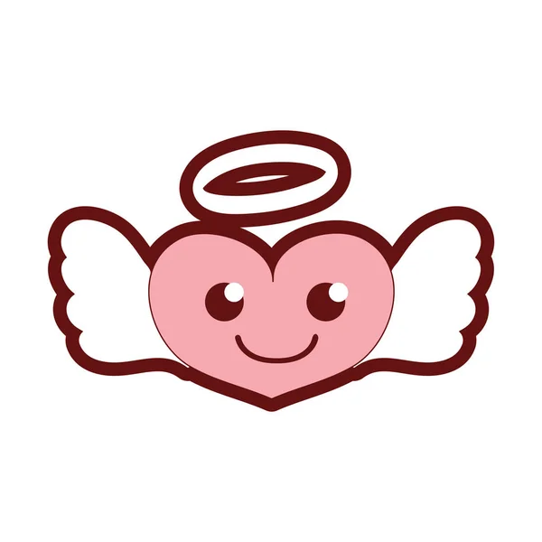 Línea Color Sonrisa Corazón Ángel Kawaii Dibujo Animado Vector Ilustración — Vector de stock