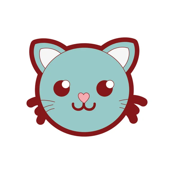 Line Color Happy Cat Head Cute Animal Vector Illustration — Stock Vector