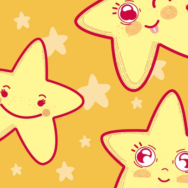 Desenhos Animados Estrelas Bonitos Concurso Sobre Fundo Amarelo Vetor Ilustração — Vetor de Stock