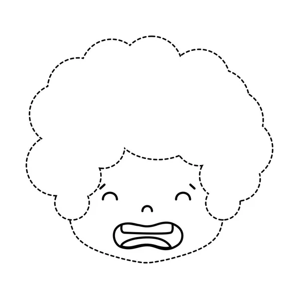 Tête Garçon Forme Pointillée Avec Des Cheveux Bouclés Illustration Vectorielle — Image vectorielle