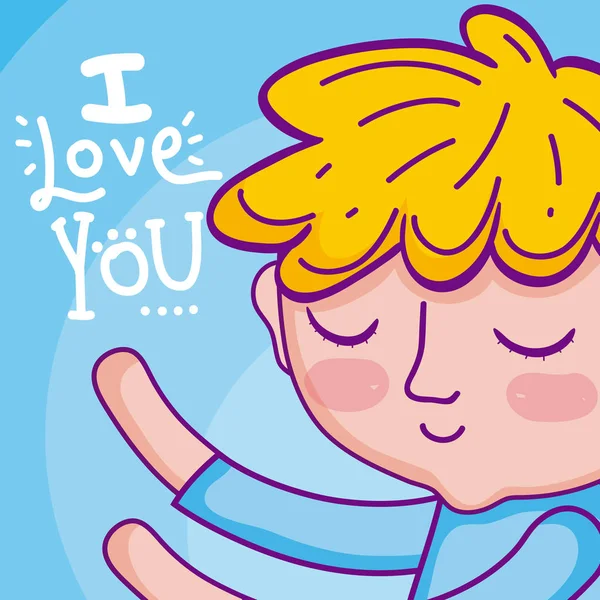 Αγαπώ Σας Κάρτα Χαριτωμένο Αγόρι Καρτούν Διανυσματικά Εικονογράφηση Γραφιστικής — Διανυσματικό Αρχείο