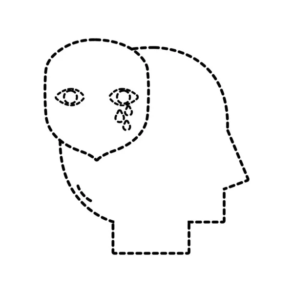 Forme Pointillée Silhouette Homme Avec Visage Pleurer Mental Sentiment Vectoriel — Image vectorielle