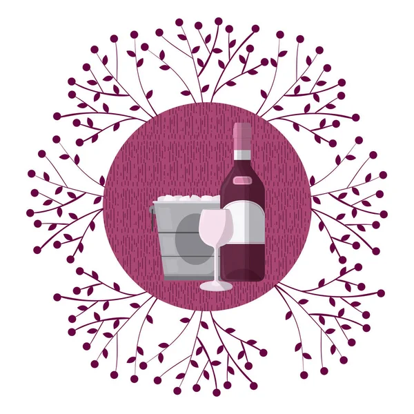 Vin Symbole Rond Avec Branches Raisin Illustration Vectorielle Graphisme — Image vectorielle