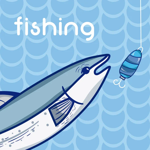 Fisch Und Haken Über Blauem Hintergrund Vektor Illustration Grafik Design — Stockvektor