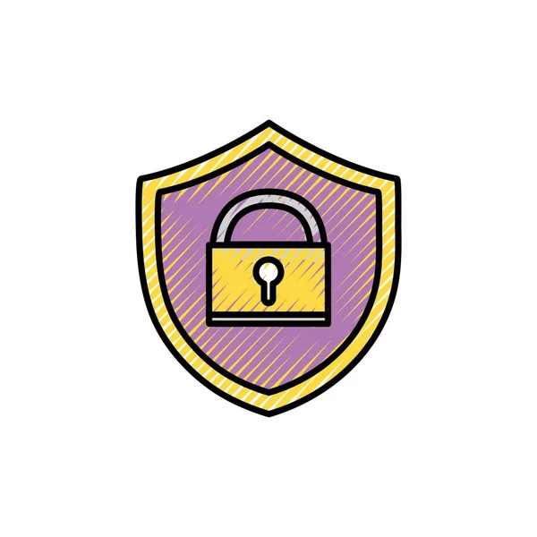 Geraspte Schild Bescherming Met Hangslot Symbool Veiligheid Vectorillustratie — Stockvector
