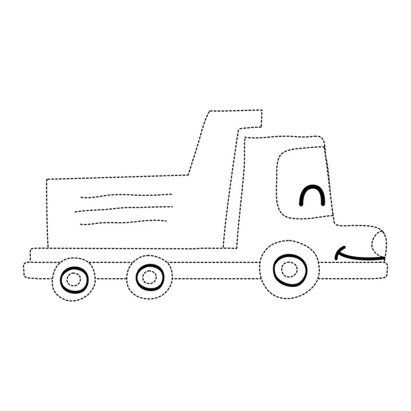 Forma Punteggiata Kawaii Sorriso Dump Camion Industria Vettoriale Illustrazione — Vettoriale Stock