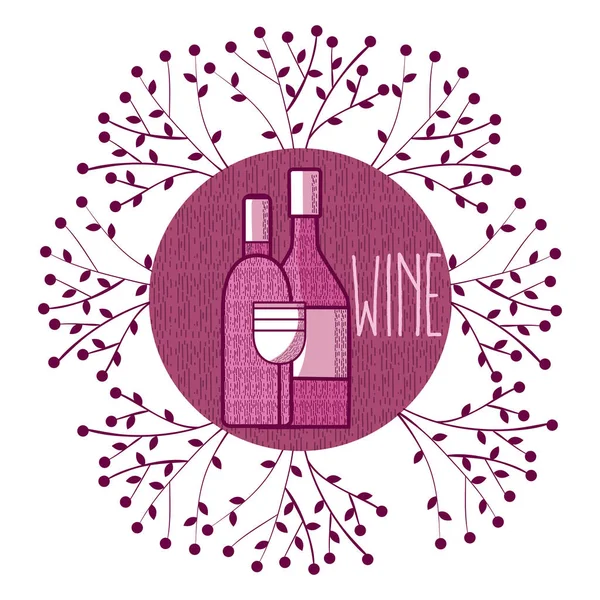 Symbole Rond Vin Avec Illustration Vectorielle Feuilles Graphique — Image vectorielle