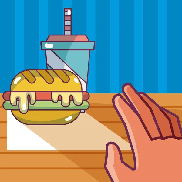 Hamburguesa Soda Sobre Mantel Vector Ilustración Diseño Gráfico — Vector de stock