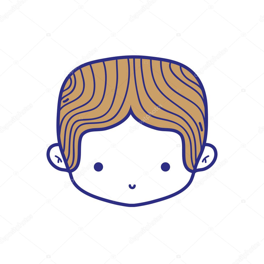 colorful boy head with middle parted hair vector illustration