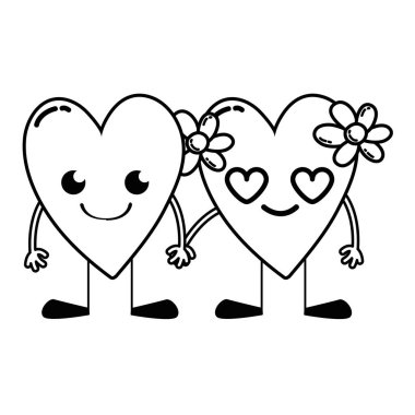 güzel kalpler çift kawaii kollar ve bacaklar vektör çizim ile satır