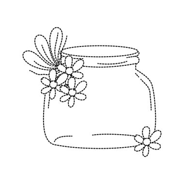Şekil küçük mason cam vektör çizim çiçek ve yaprakları ile noktalı