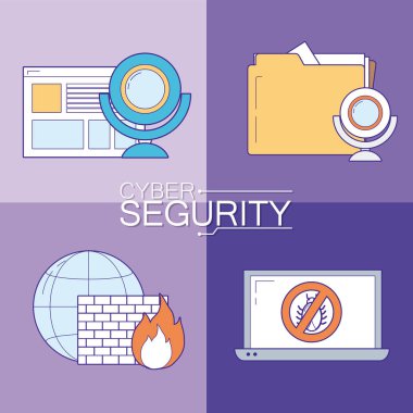 Siber Güvenlik simgeler koleksiyon vektör çizim grafik tasarım kümesi