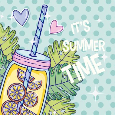 Yaz saati suyu kartı sevimli çizgi film ile vektör çizim grafik tasarım