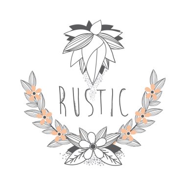 Simge vektör çizim grafik tasarım rustik şerit afiş çiçek el ile çizilmiş