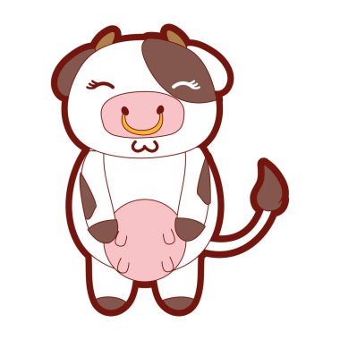 çizgi renk sevimli ve utangaç inek vahşi hayvan vektör çizim