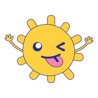 tam renkli komik güneş ışıkların ray kawaii vektör çizim ile