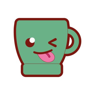 çizgi rengi komik kahve fincanı kawaii karikatür vektör çizim